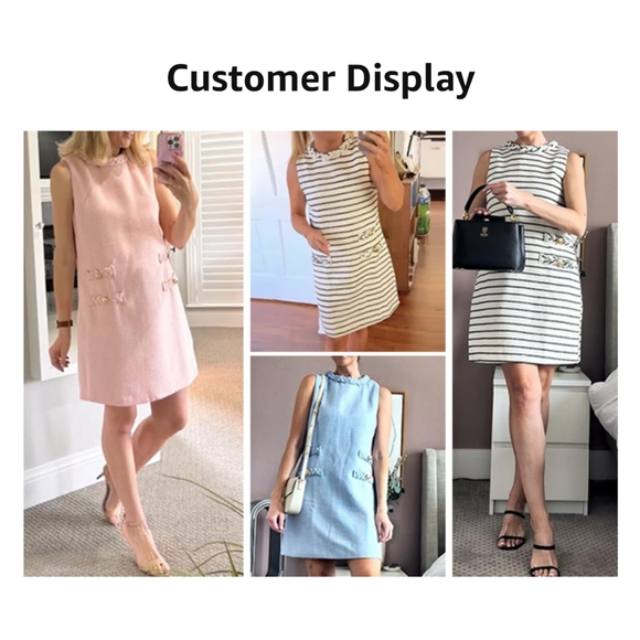 NWT Kedera Light Pink Jackie O Tweed Crew Sleeveless Shift Sheath Mini Dress S - Picture 10 of 16